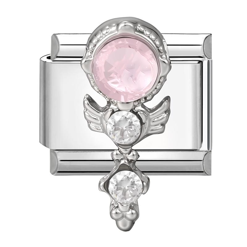 Shiny Zircon Bow Knot Cherry Heart Butterfly Pendant Italian Charm Links Fit 9mm Stainless Steel Bracelet Women DIY Making Gift