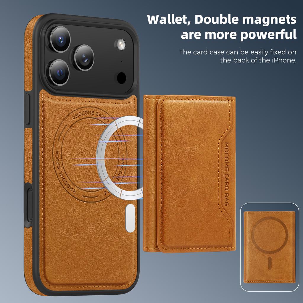 For iPhone 17 Pro Case Compatible with MagSafe Leather Back Phone Cover with Detachable Card Bag