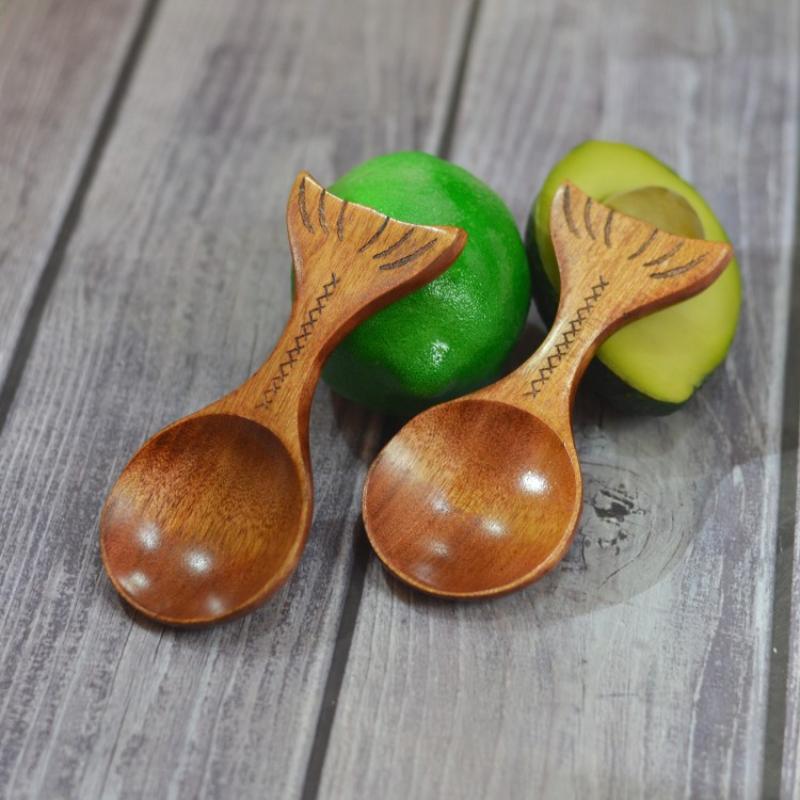 Creative Fish Wooden Spoon Measure Bean Spoon Milk Powder Spoon Sauce Small Dish Ice Cream Scoop Seasoning Dish