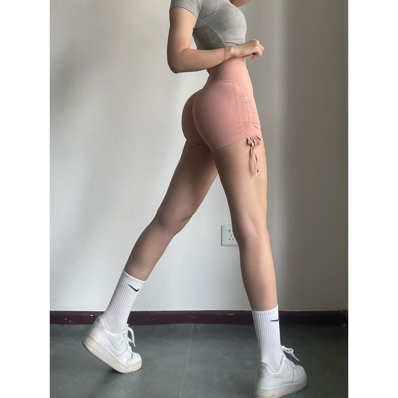 Buttock Lifting Peach Pants Yoga Shorts Drawstring High Waist Seamless Knitted Fitness Pants Hip-Showing Exaggerates Hips Sports Three-Point Pants