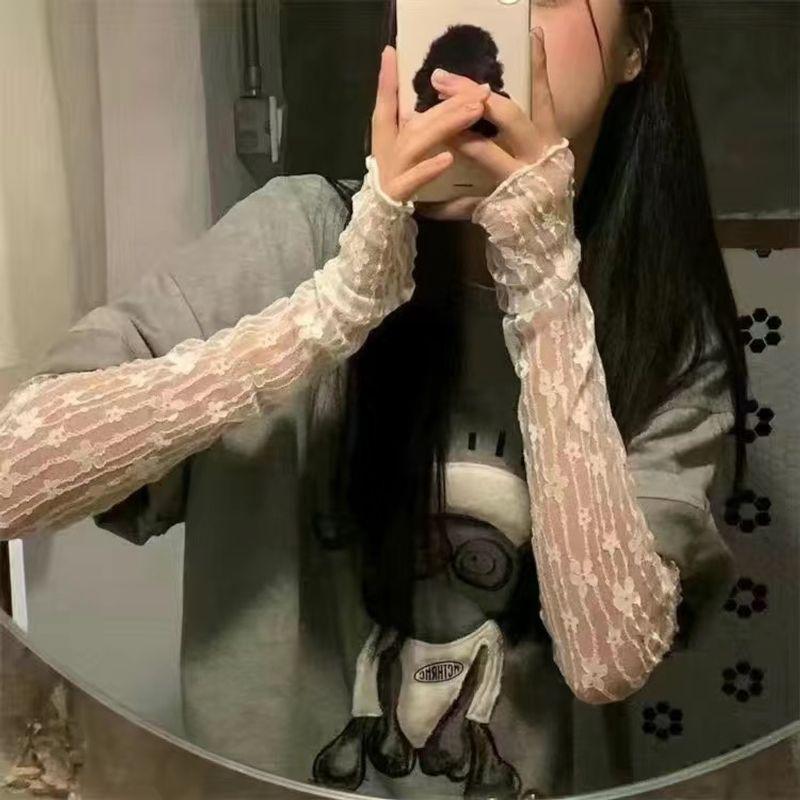 

Lace Long Sun Protection Gloves Women Scar Covering Tattoo Summer Wrist Decoration Arm Sleeve Driving Riding Wrist Sleeve White All yards