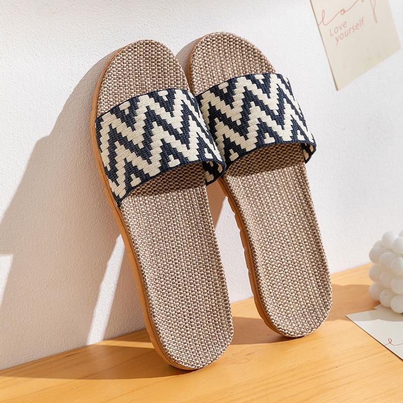 Linen Slippers Household Thick-soled Straw Weaving Men and Women Summer Cool Slippers Home Indoor Non-slip and Non-smelly Feet