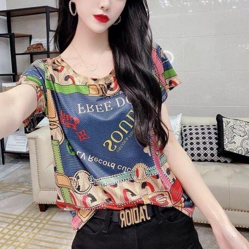 Summer Short Sleeve Letter Printed T-shirt Female Hong Kong Retro Slim Top Female Fashion Trend Shirt Top