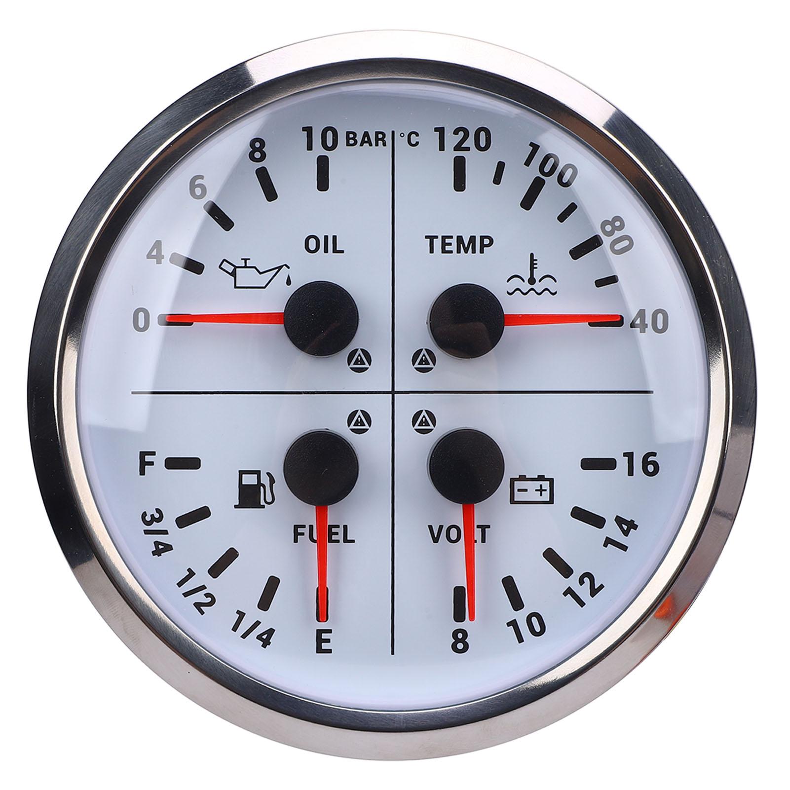 

4 in 1 Fuel Level Gauge Oil Pressure Gauge Water Temp Gauge Voltmeter 4 38in E 14 12 34 F 0 to