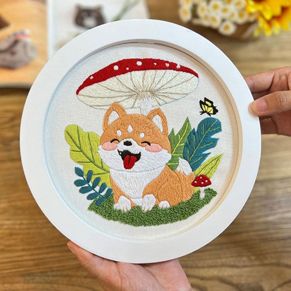 Floral Patterns Dog Embroidery Kit Corgi Embroidery Set Home Decor Cross Stitch Set Beginner
