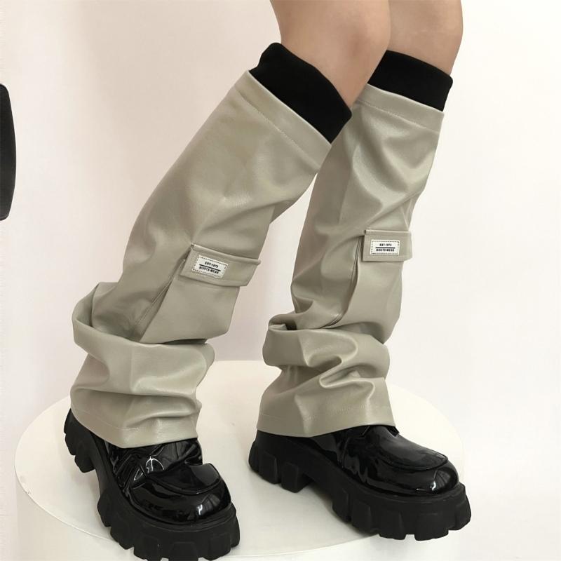 Womens PU Leathers Leg Warmers Long Leg Sleeve Socks Warm Adult Girls Boot Socks Party Casual Streetwear
