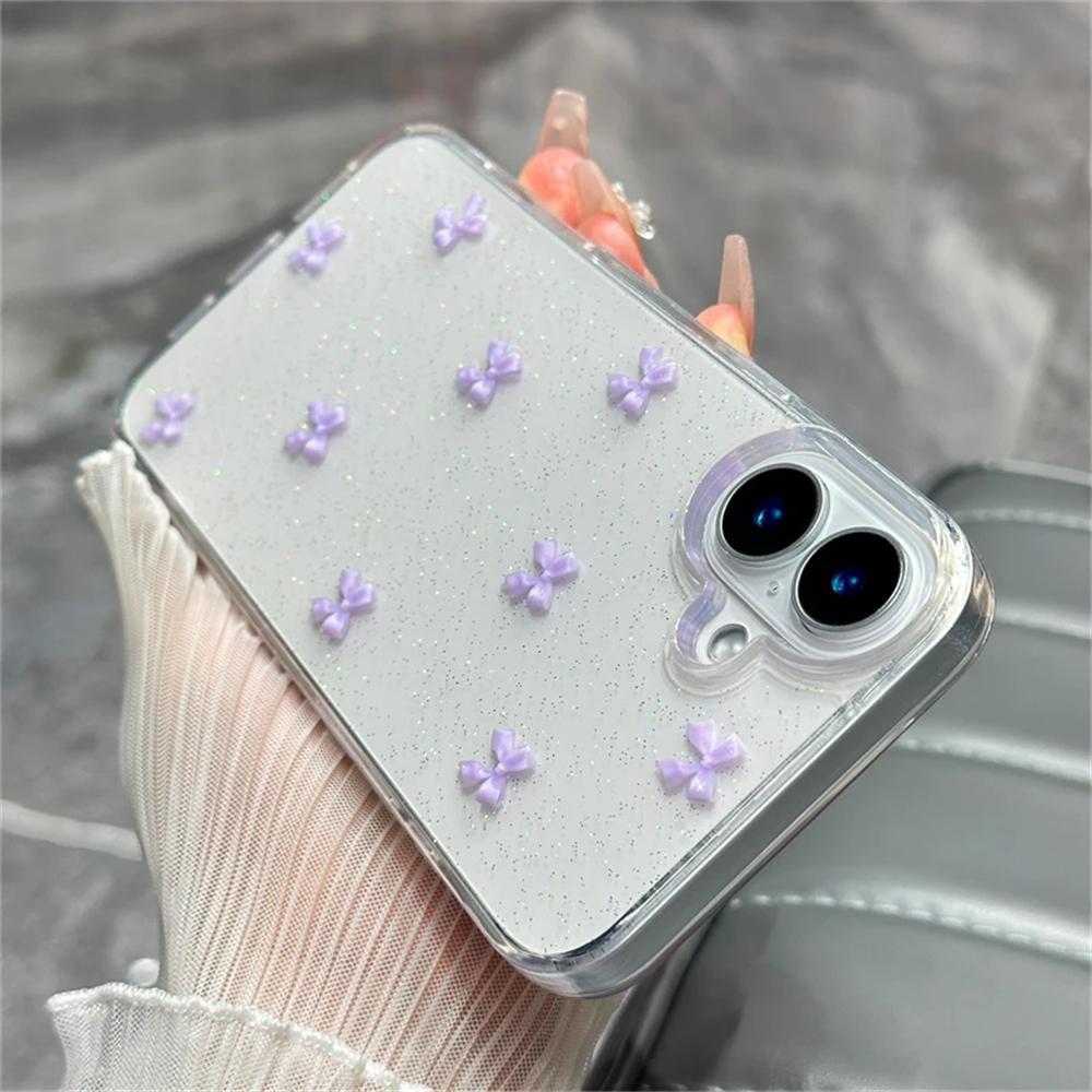 Süße 3D-Schleife Glitzer Hülle Für iPhone 17 Air 16 15 13 11 Pro Max 14 Plus 12 X XS XR Koreanisches Mädchen Epoxid Klare Hülle