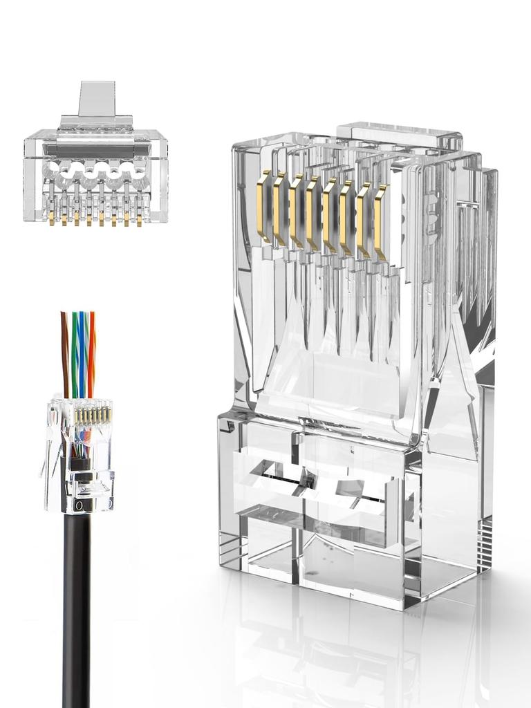 RJ45 CableCreation LAN Pack of for LAN Easy and Resistant to Breaking Connectors, Connectors, Through-Type, 50, Cat6/Cat5e/Cat5 Cables, Wiring,