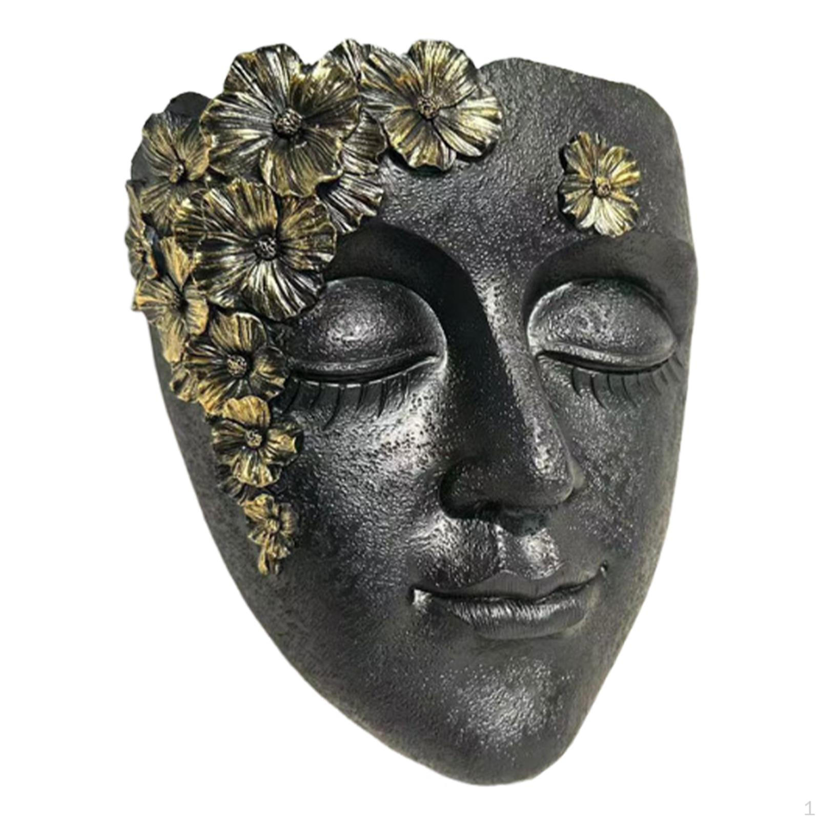 Vaso da fiori Scultura Viso Decorativo Resina Vaso da Fiori Pianta Sospesa per Patio Balcone nero
