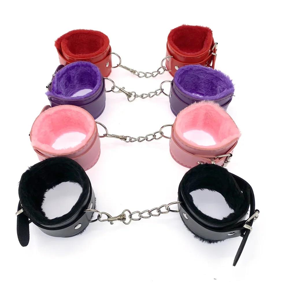 Handcuffs PU Leather Restraints Bondage Cuffs Roleplay Tools Sex Toys for Couples Game 4 Colors