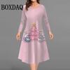 Christmas Tree Snowmen Party Dresses For Women Plus Size Winter Long Sleeve Dress Trendy Cute Casual Loose A-Line Dress