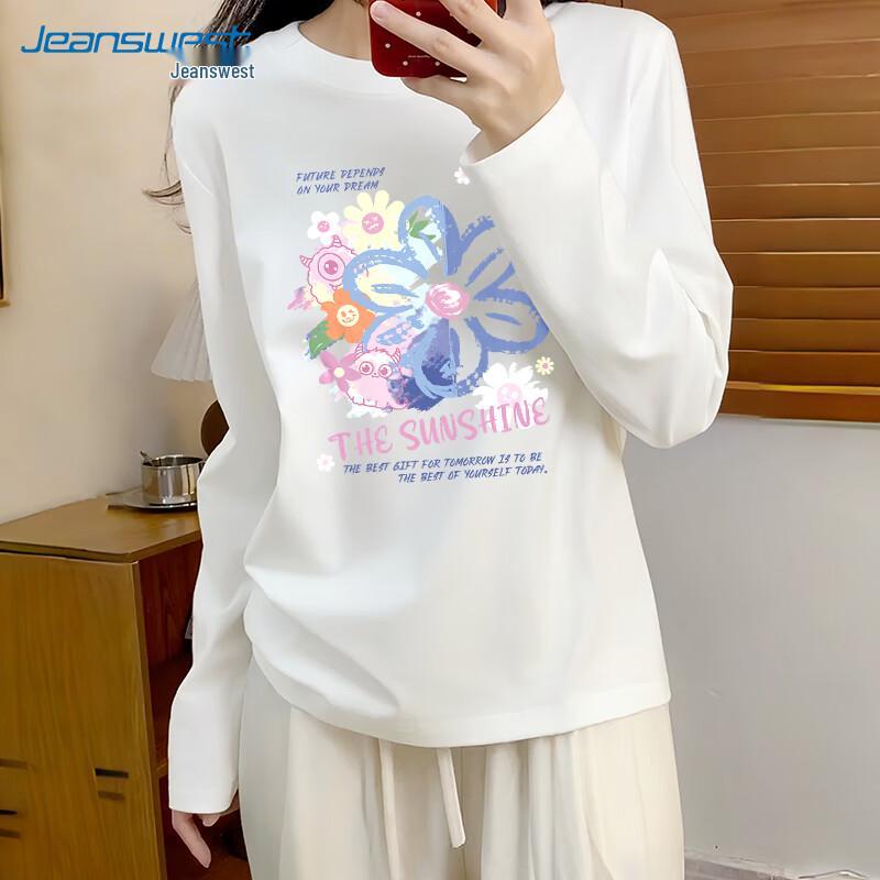 Jeanswest Women's 2025 Autumn Pure Cotton Long-Sleeve Graffiti T-Shirt