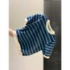 Striped Contrasting Color Knitted Short-sleeved Women's Summer Casual Design Sense Chic Inner Backing Top Fashionable Retro T-shirt