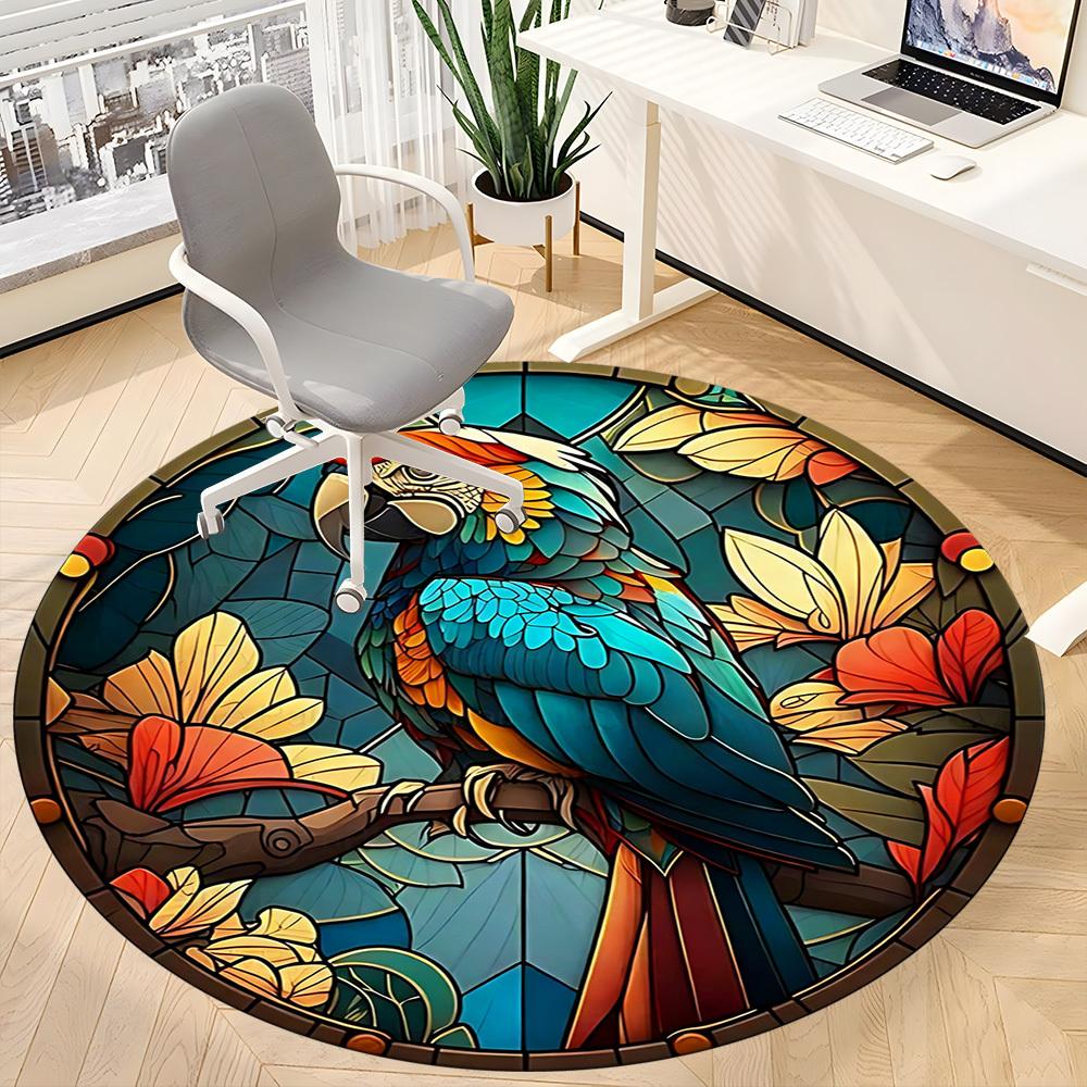 1pc Parrot StainedGlass Office Round Area Rug, Indoor Mat Suitable ForOffice, Under Office Chairs Bedroom Living Room Home Decor, Room Deco D171