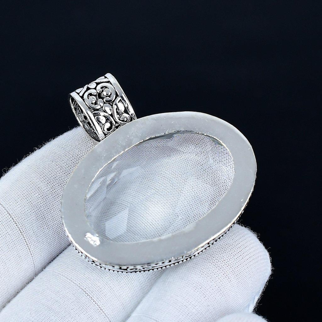 White Topaz Pendant, 925 Sterling Silver Handmade Jewelry, White Topaz Silver Pendant, Party Wear Jewelry For Women's, Pendant New Year Gift