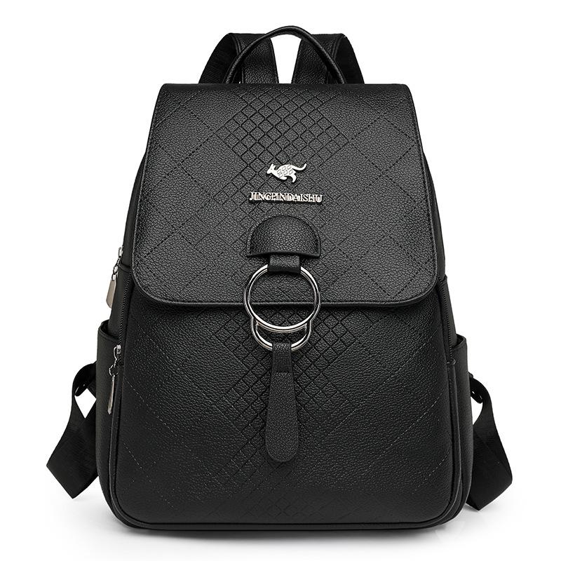 Large capacity diamond lattice casual backpack simple bag niche design PU soft leather commuter women s bag One size