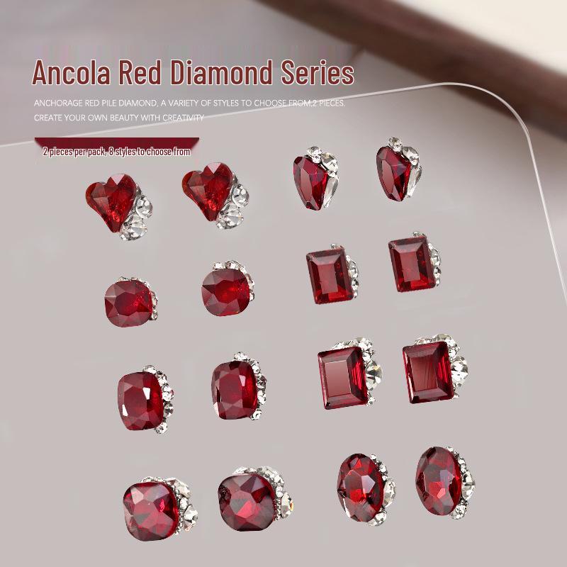 

Ancola Red Asymmetrical Diamond Rectangle Nail Art Accessories