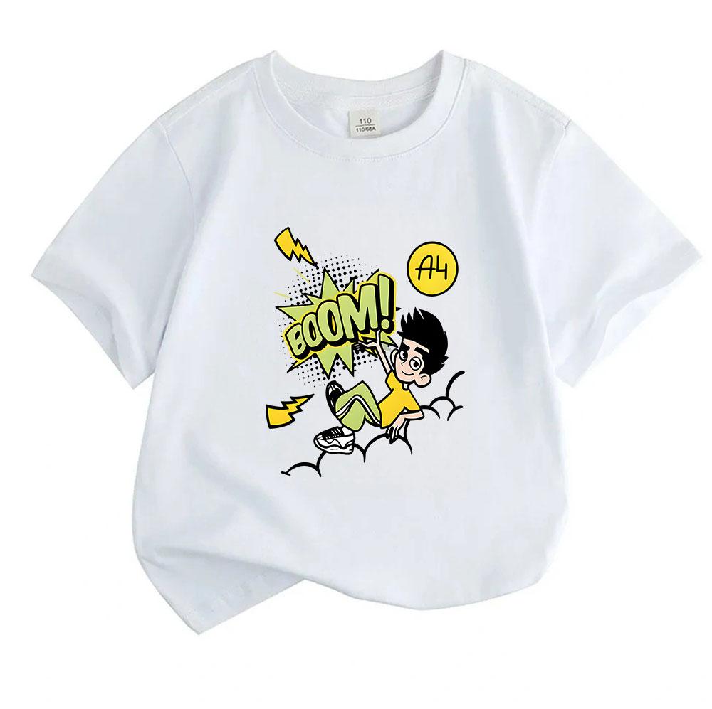 Kids Boys Girls 100% Cotton Crew Neck Short Sleeve T-Shirt, Cartoon Boom Comic Lightning Print Casual Soft Breathable Tee for Daily Outdoor Playwear S
