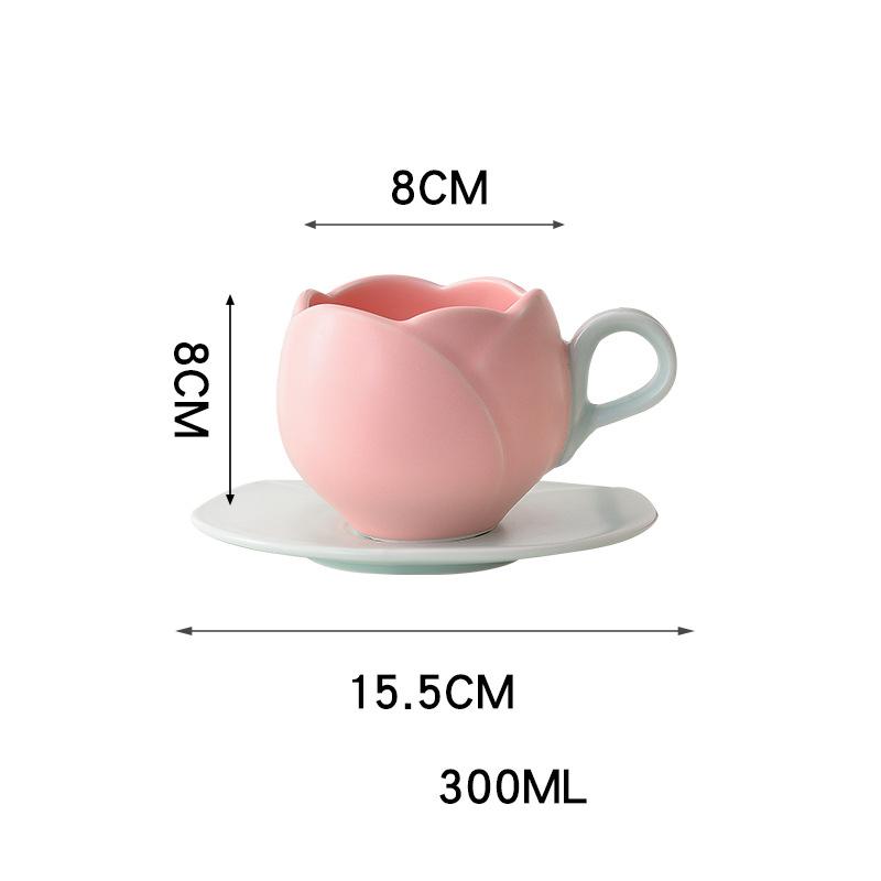 

280/300ml Flower Mark Ceramic Cup And Plate Set Vintage Tulip Coffee Cup High Beauty Exquisite Pink Red Afternoon Tea Cup 200-400ml