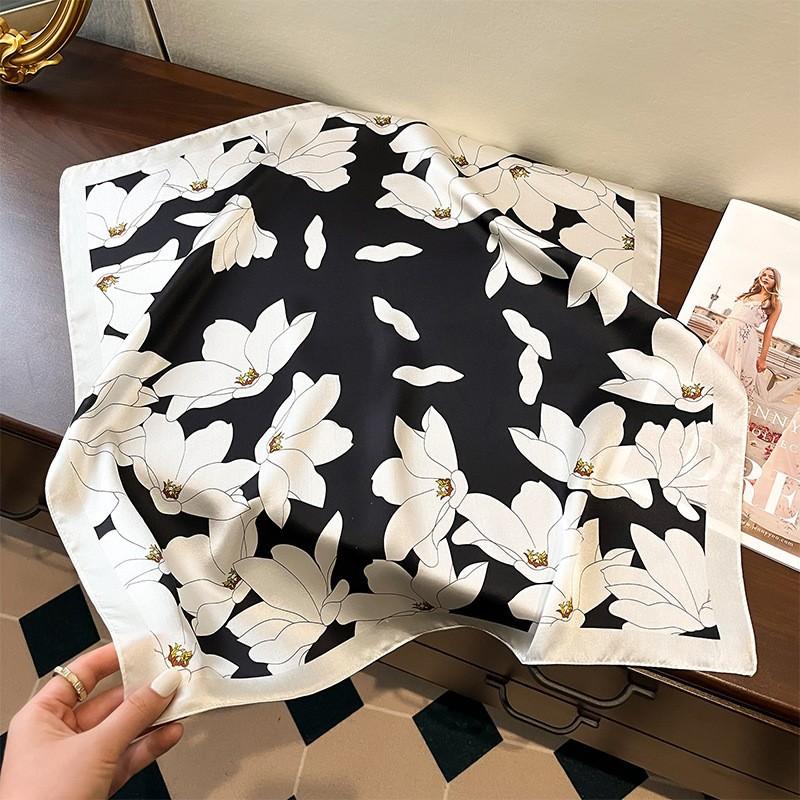 New Silk Silk Scarf Women's Spring Fashion Elegant Peony Plain Crepe Satin Silk Scarf 100% Mulberry Silk Square Scarf 53 Silk Scarf