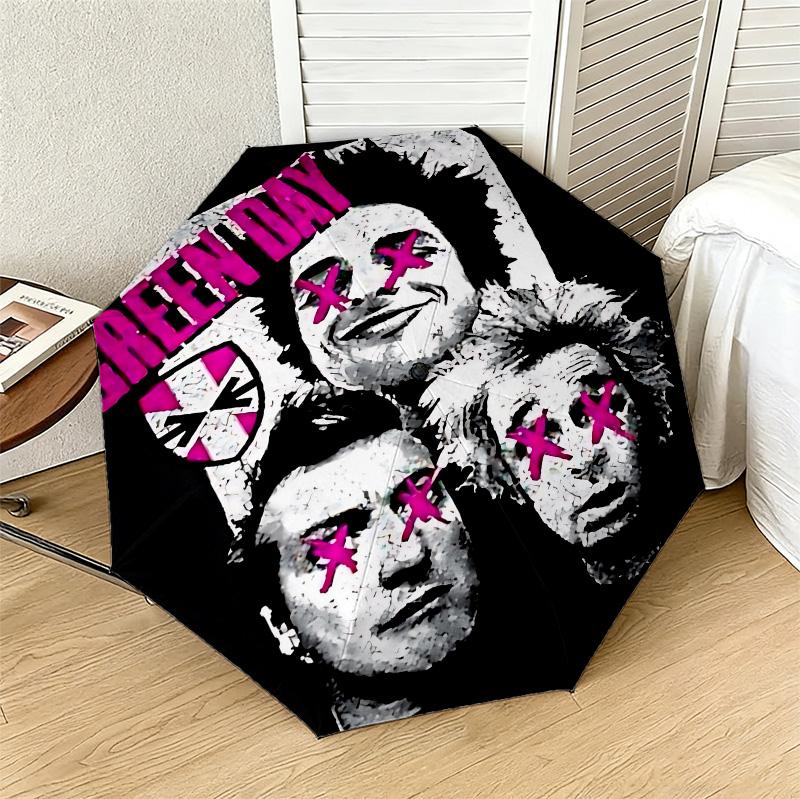 Green Day Art 8 Ribs 3Fold Black Glue Uv Protection Umbrella Sun Protection Rainproof Compact Folding Umbrella For Travel Daily Use C923693