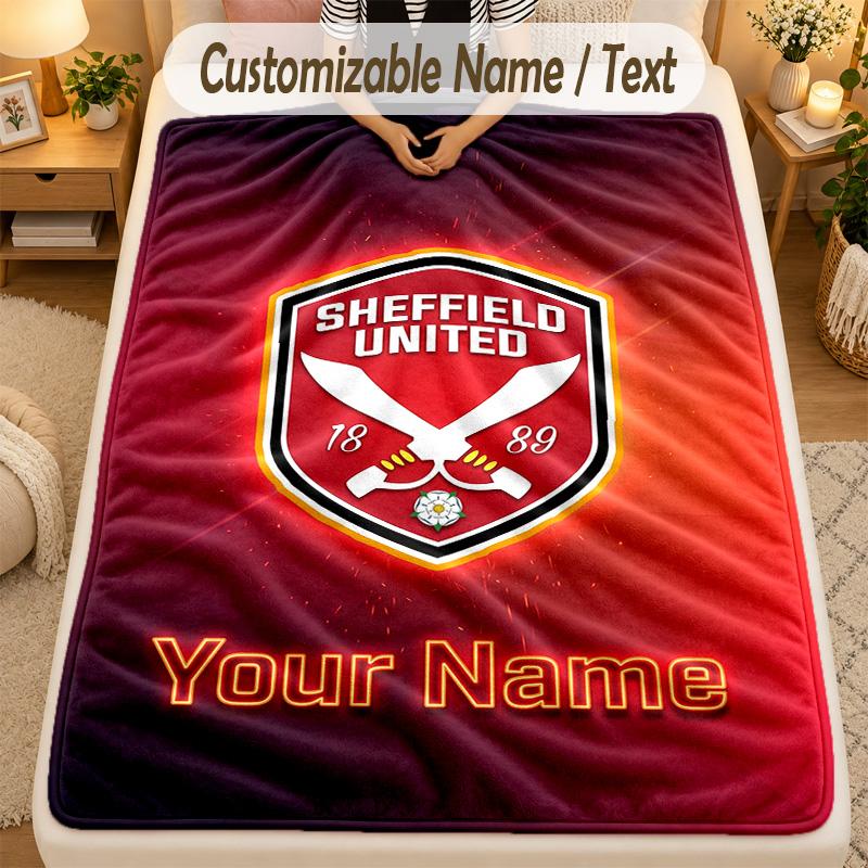 Flannel BlanketSheffield United FC Custom Name Text Personalized Soft Warm Throw Blanket Home Decor Gift