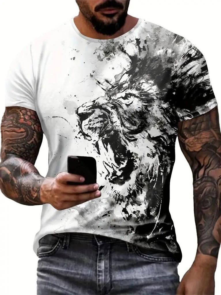 Summer Lion Animal Graphic T-Shirts 3D Print Men's Fashion Short Sleeve O-Neck T Shirt Casual Harajuku Y2K Top Tees Men Clothing