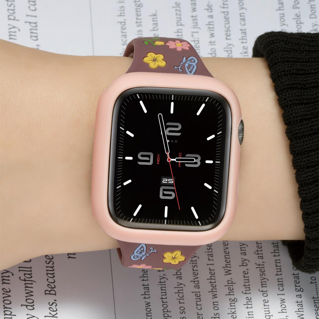Thin Band+Silicone Case for Apple Watch 40/41mm 42mm 44/45mm 46mm 49mm Engraved Strap iWatch Ultra 2 Series 10 9 8 7 6 SE 5 4 3
