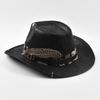 Vintage Faux Leather Western Cowboy Hat for Men Handmade Gentleman Jazz Hats Panama Cowgirl Hat Sombrero Hombre