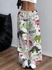 Women's printed dinosaur partner jogging pants, loose elastic waist drawstring sweatpants