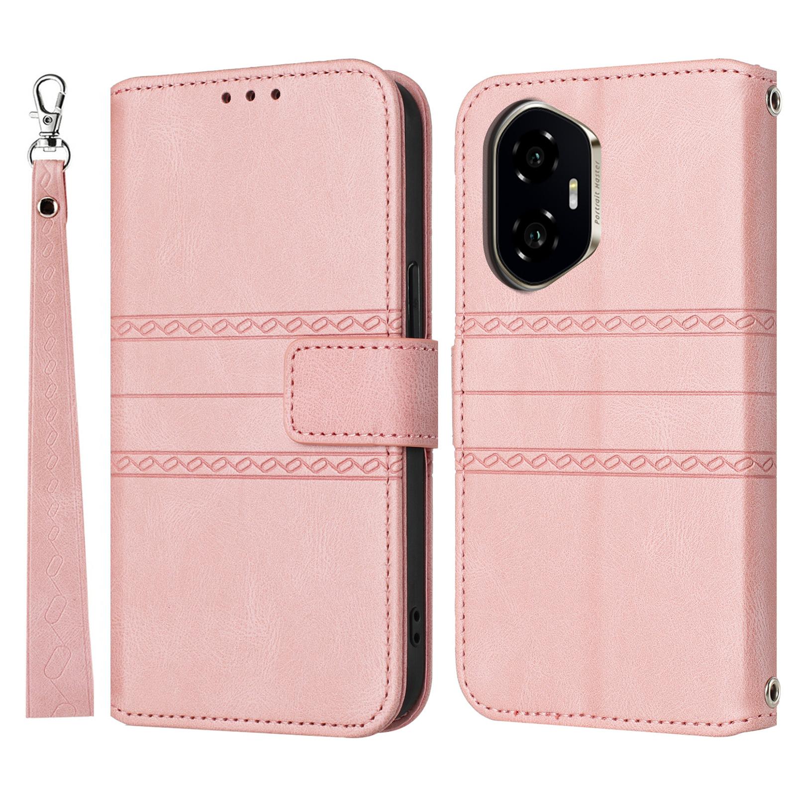 

Для Honor 300 Чехол-кошелек из кожи с тиснением, накладка для телефона Pink