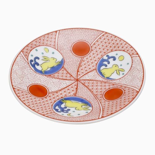 Hergestellt in Japan, Kutani-Keramik, Kutani Gosai Keramik, magnetisch, kleiner Teller, glücklicher kleiner Teller, Geschirr, japanisches Geschirr, 12cm, Kaninchen-Design, lebhaft