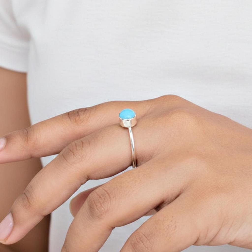 Arizona Turquoise Gemstone Ring, 925 Sterling Silver Jewelry, Minimalist Handmade Statement Ring for Women
