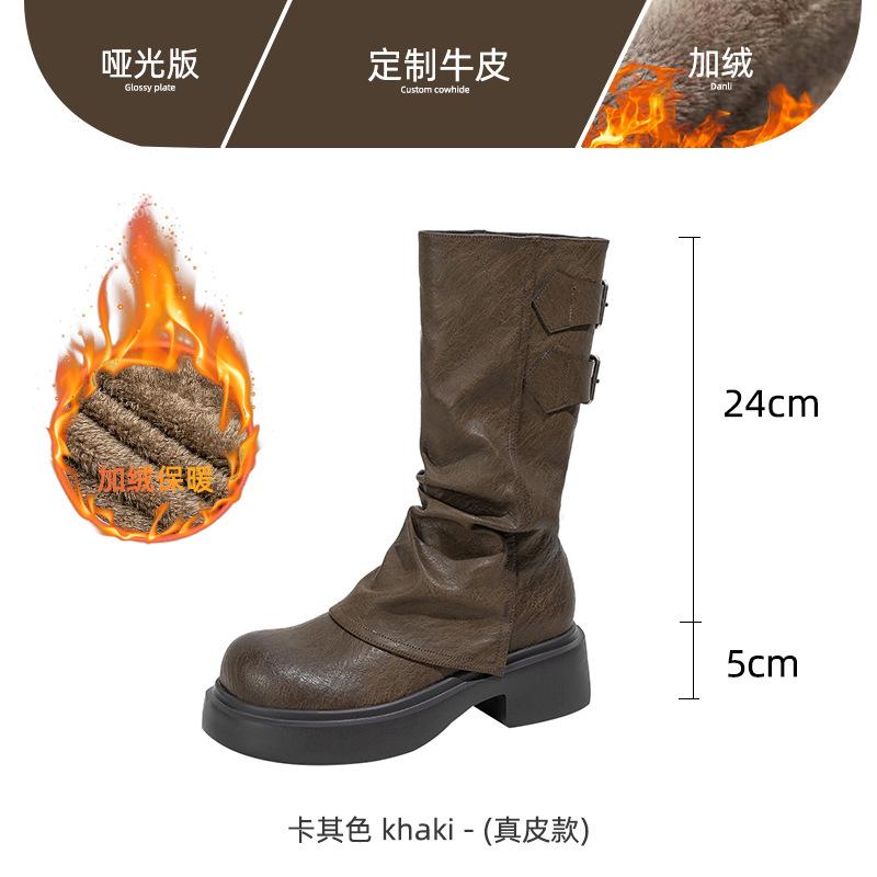 Martin Boots Women's Maillard Short Boots Women's 2025 New Spring and Autumn Single Boots Thick-soled Brown Trousers Knight Boots Martin Boots