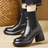 Retro thick-soled thick-heeled sleeve round-headed short boots for women's 2025 autumn and winter new waterproof mid-heel soft-soled boots