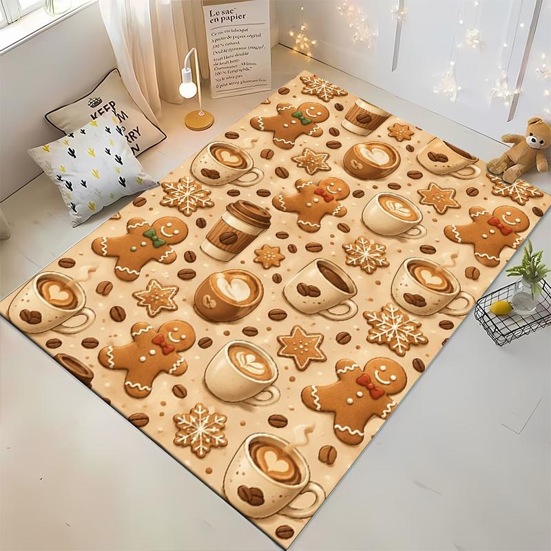 Gingerbread & Coffee Pattern Non-slip rug suitable for living room and bedroom sofas
