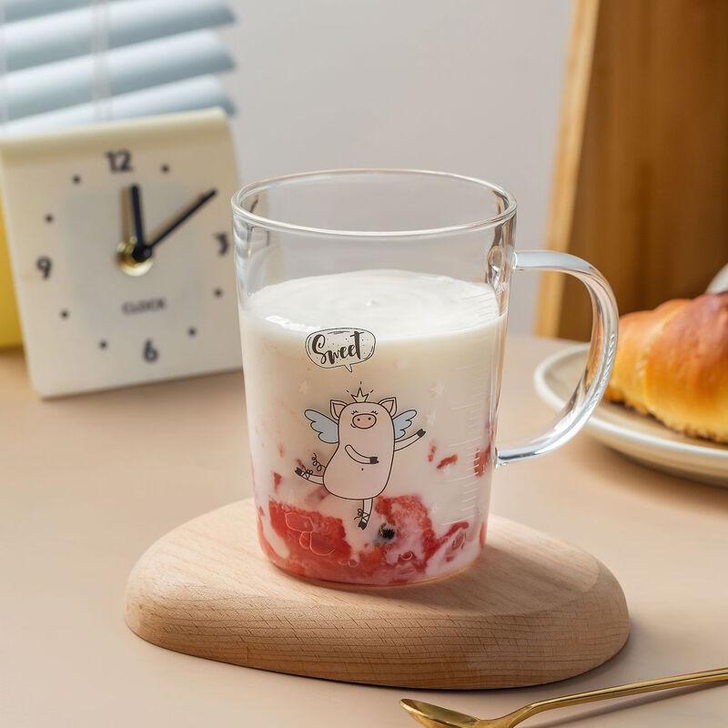Deou Xingguang Cute Cartoon Graduated Glass Milk Cups - 2 Pack