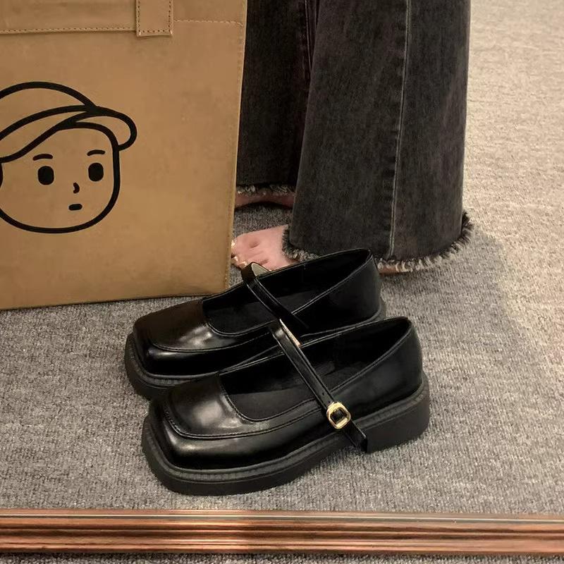 French Retro British Style Small Leather Shoes Women's Spring New Square Head Mary Jane Shoes Low Heel Light Mouth Single Shoes