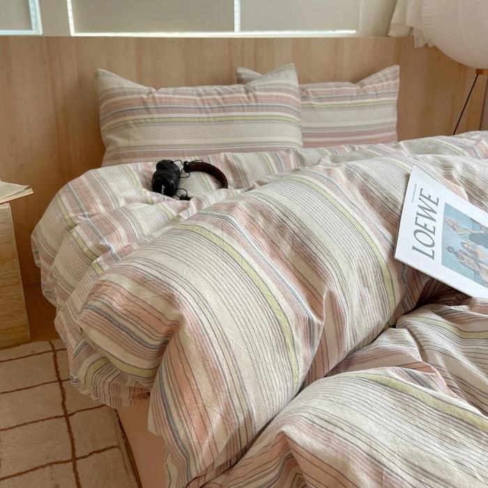 Nordic Sling Cotton Pink Stripes Duvet Cover 150x200 Size Girl's Room Housse Skin Friendly Breathable Comforter Sets
