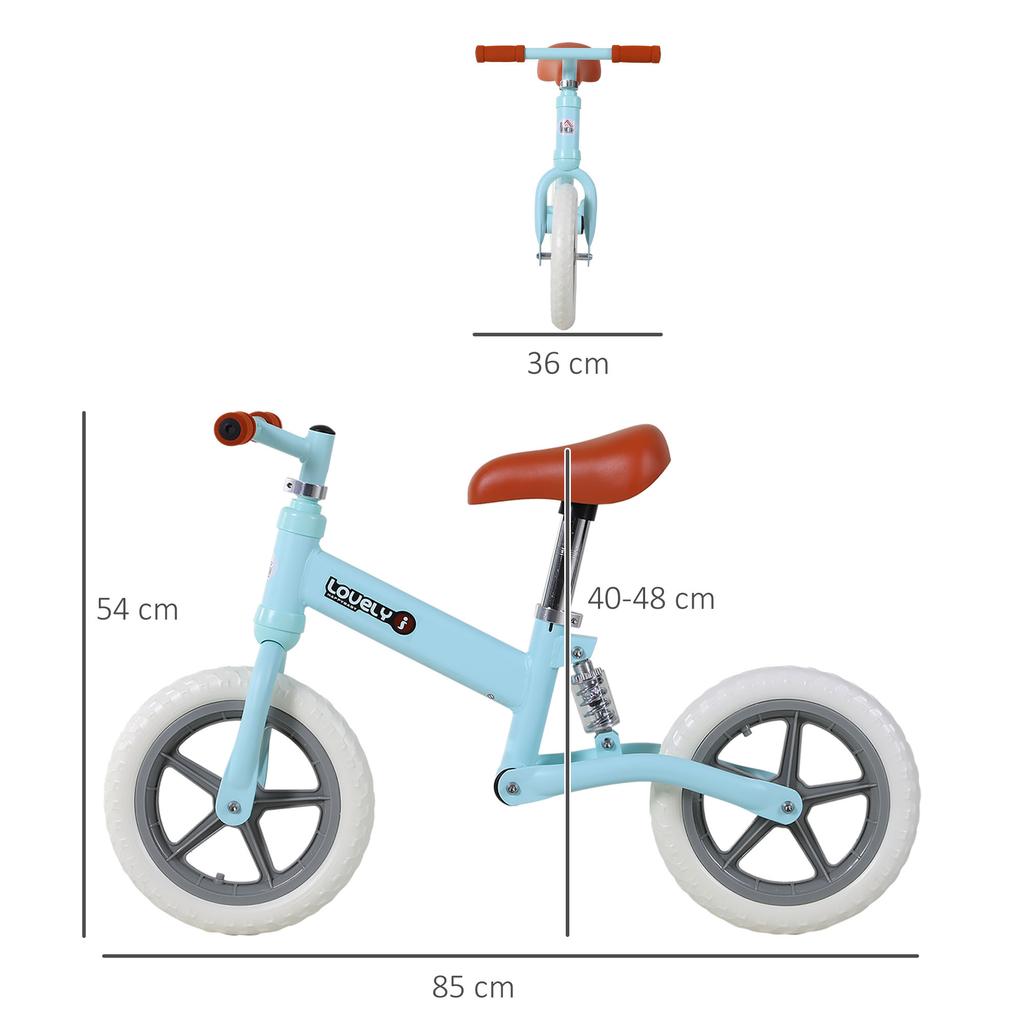12" Kids Balance Bike No Pedal Bicycle EVA Tire Adjustable Seat Toddler Training Bike W/ Shock Absorber 2 - 5 Years Gift for Boys Girls Blue