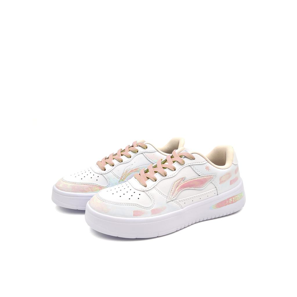 Li Ning Floating Boat Cushioning, Wear Resistant Low top Skateboard Shoes Unisex White Pink AGCS420-6(team669-)