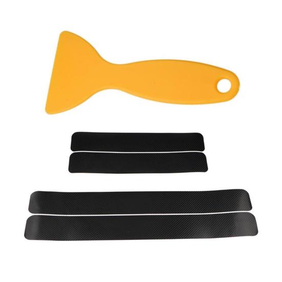 4Pcs Car Door Sill Scuff Welcome Pedal Protect Carbon Fiber Sticker with Scraper