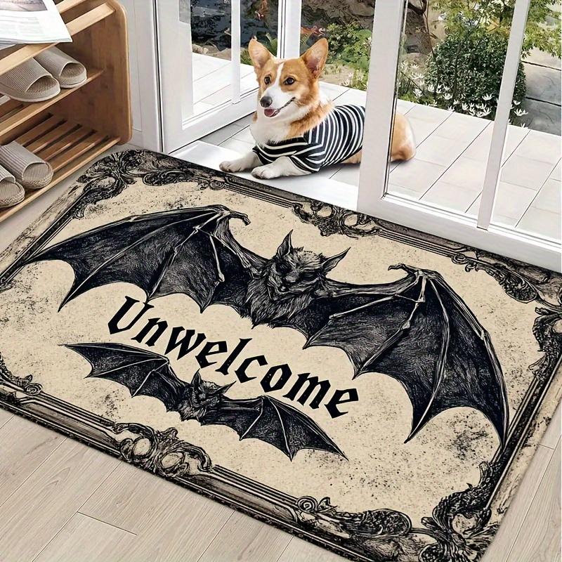 Halloween Welcome Sign Bat Design Door Mat Black Beige for Use In Living Room Bedroom Kitchen Gift for Halloween Decorations