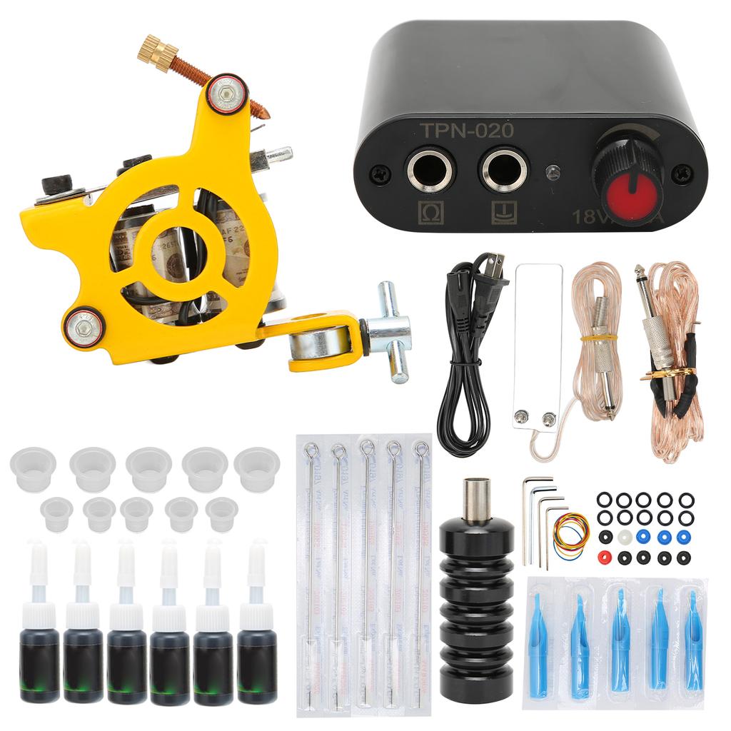 Tattoo Complete Starter Tattoo Kit Professional Coil Tattoo Machine Foot Pedal Needles Grip Power
