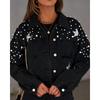 VEZFAA Women's Fashion Casual Star Print Autumn Winter Long Sleeve POLO Neck Jackets & Coats