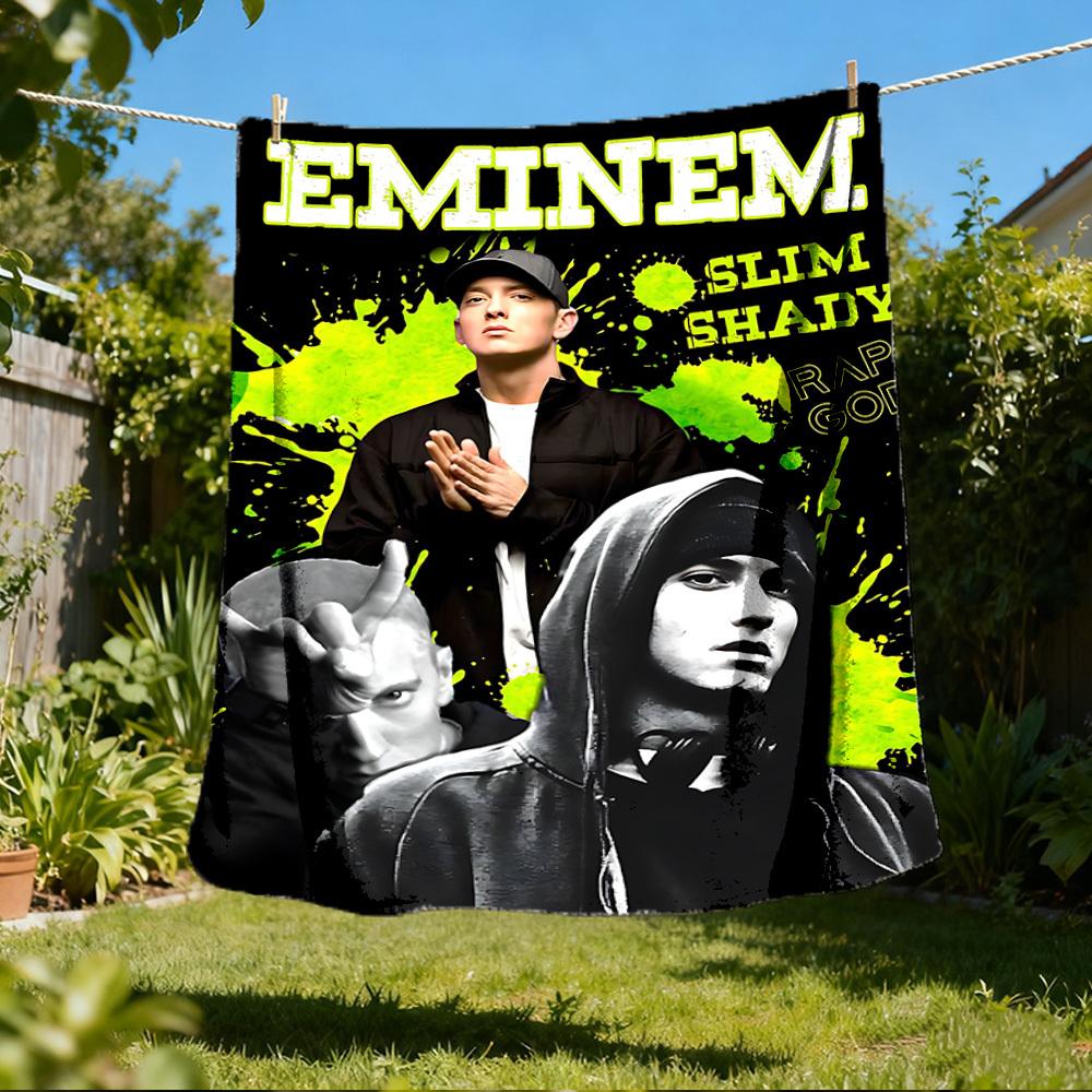 1pc Eminem, Rap God Outdoor Flannel Blanket, Cozy & Warm Soft Te Playful Design, Napping Camping,
