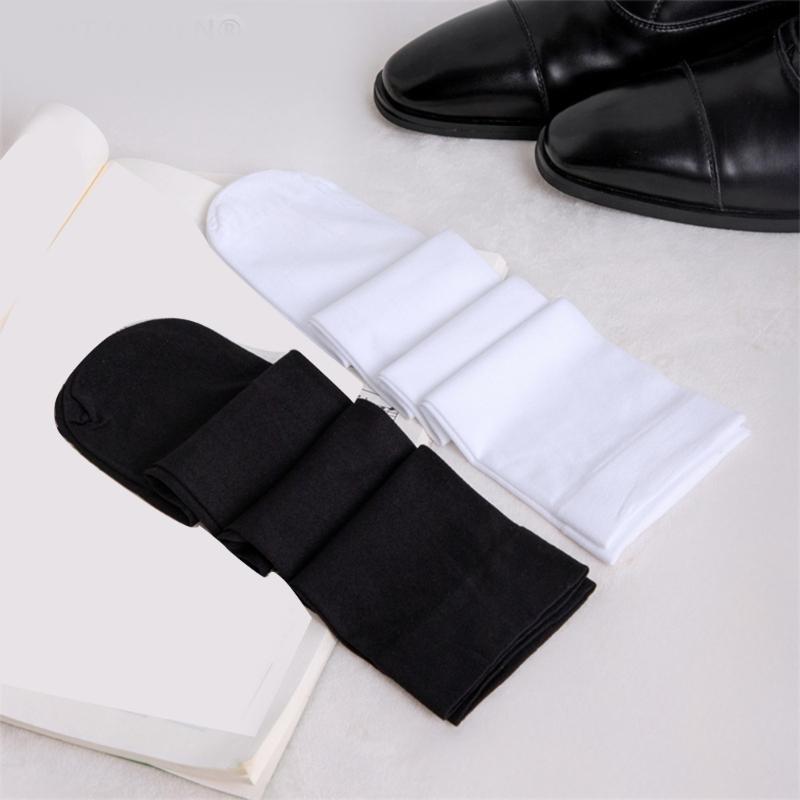 Mens Business Suit Soft Breathable Velvet Silk Dress Socks Solid Color Middle Calf Length Stockings for Formal Use