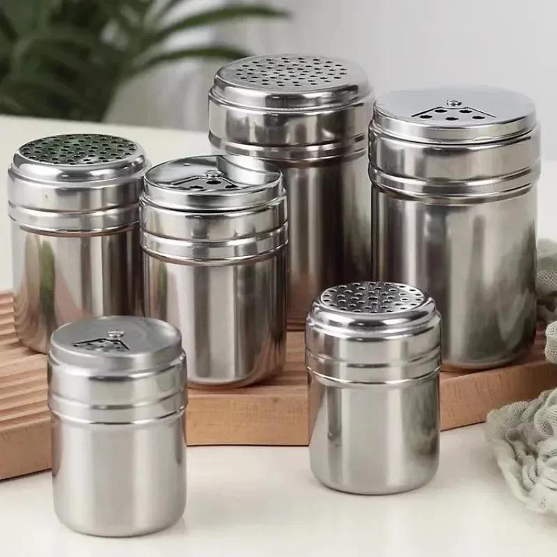 Stainless Steel Seasoning Jar Salt Sugar Shaker with Rotating Cover Condiment Spice Pepper Powder Bottle Container Kitchen Tool