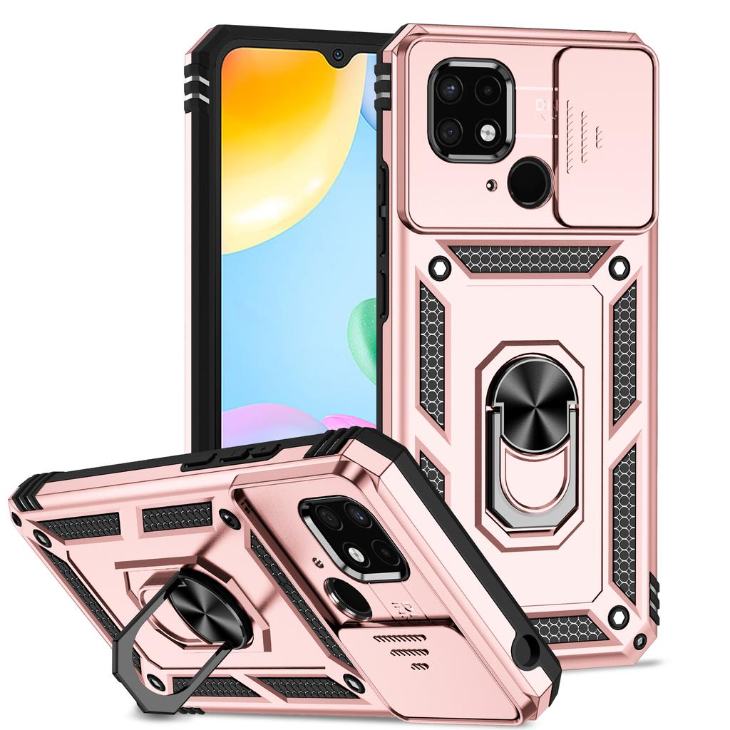 For Xiaomi Redmi 10C/Xiaomi Poco C40 Armor Phone Case Camera Lens Protection Metal Ring Stand Shockproof Case