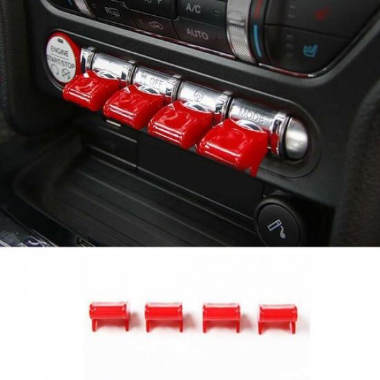 Console Multimedia Button Switch Trim 4PCS For Ford Mustang 2015- Bright Red